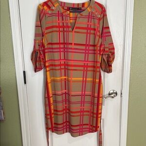 New York & Company Pink Tan Sheath Dress with Cuffed Sleeves